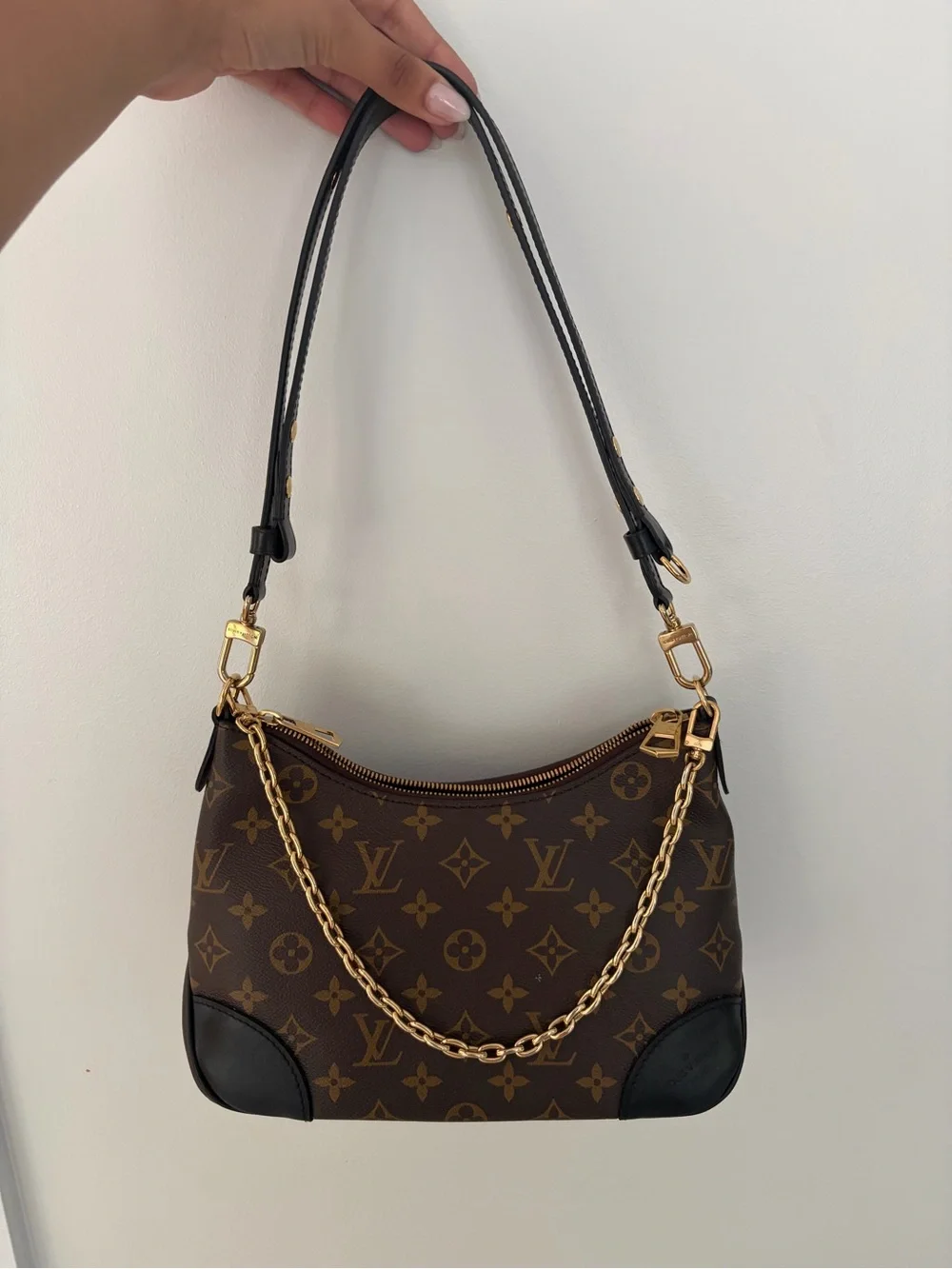 Louis Vuitton Boulogne Shoulder Bag with Black Trim and Gold Hardware